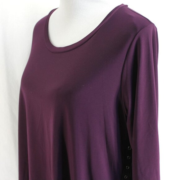 Sun Kim Top Womens Size L Purple 3/4 Sleeve Snap Sides Polyester Knit - Picture 4 of 7